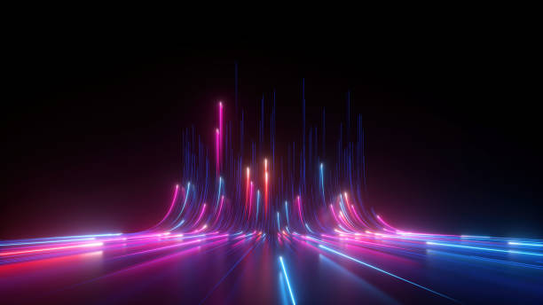 3d render, abstract futuristic neon background with glowing ascending lines. fantastic wallpaper - 未来 個照片及圖片檔