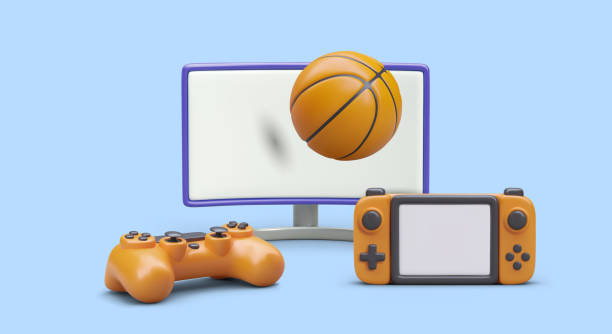 electronic sports, computer games. competition on screen. 3d monitor, basketball, gamepad, console - 电竞 幅插畫檔、美工圖案、卡通及圖標