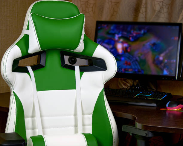 gaming room. gaming chair, keyboard and mouse with backlight. - 电竞 個照片及圖片檔