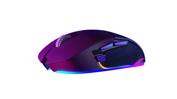 gaming mouse isolated on a white background. mouse with rgb light, 3d render - 电竞鼠标 個照片及圖片檔