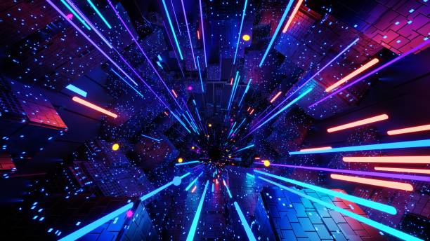 3d technology abstract neon light background, empty space scene, spotlight, dark night, virtual reality, cyber futuristic sci-fi background, street floor studio for mock up. colored geometric. - 游戏 個照片及圖片檔